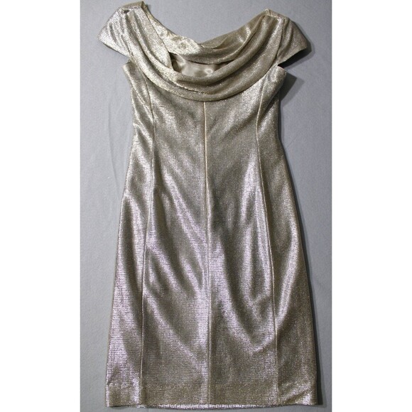 TAHARI ASL Women's Draped Back Metallic Cocktail 
Dress | Size 6 - Picture 7 of 11